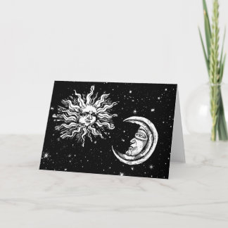 Tarjeta Esbozo vintage de la luna mística y el sol