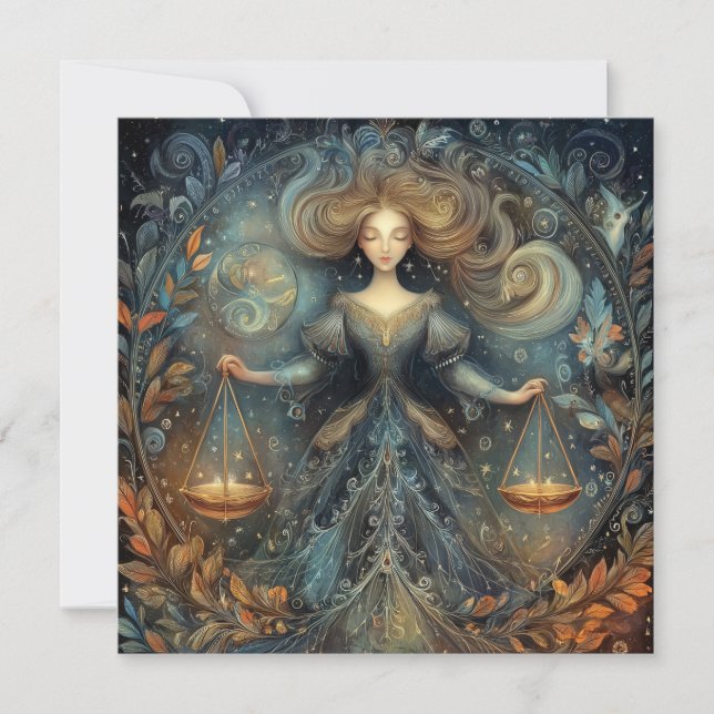 Tarjeta Escalas de Libra Zodíaco Astrología Cumpleaños Mís (Anverso)