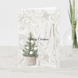 Tarjeta Escalera de árbol de Navidad con remolinos de crem