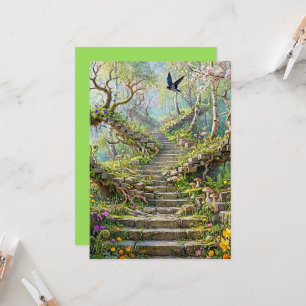 Tarjeta Escalera Surrealista de Primavera que se Traga Flo