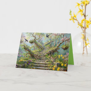 Tarjeta Escalera Surrealista de Primavera que se Traga Flo