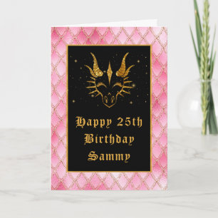 Tarjeta Escamas de Dragón Rosa Brillo Falso Feliz Cumpleañ