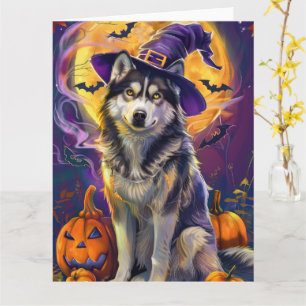 Tarjeta Escandaloso Husky Perro Halloween Calabaza de Bruj
