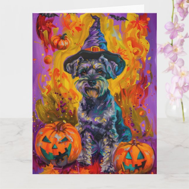 Tarjeta Escandaloso Perro Schnauzer Halloween Bruja Y Cala (Orquídea)