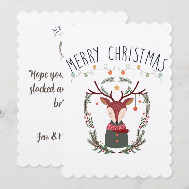 Tarjeta escandinava de renos rojos para navidades (Anverso / Reverso)