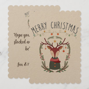 Tarjeta escandinava de renos rojos para navidades