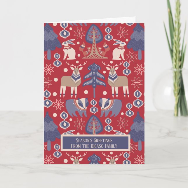 Tarjeta Escandinavo Merry Christmas Woodland Deer (Anverso)