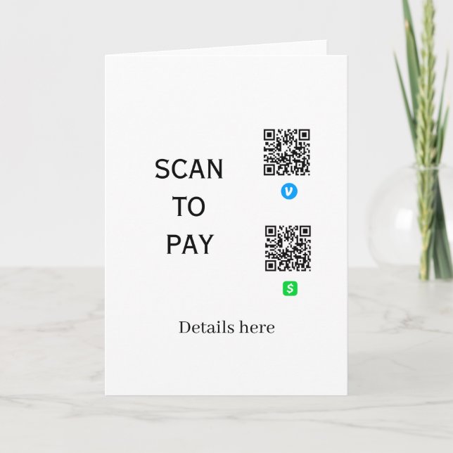 Tarjeta escanear para pagar detalles del código QR de Venm (Anverso)