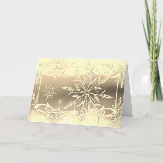Tarjeta Escarcha de copo de nieve con aspecto dorado (Anverso)