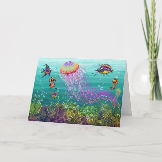 Tarjeta Escena acuática con medusas (Anverso)