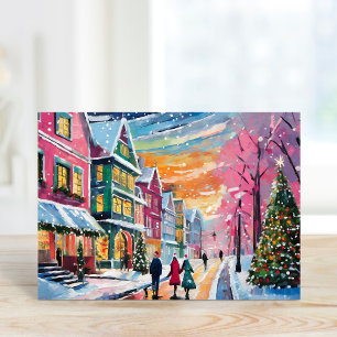 Tarjeta Escena callejera invernal acogedora Arte moderno