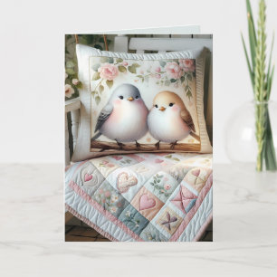 Tarjeta Escena de colcha floral de Lovebird Cottagecore