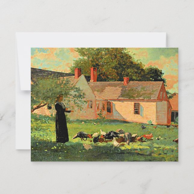Tarjeta Escena de corral, famosa obra de Winslow Homer (Anverso)