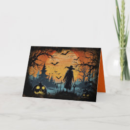 Tarjeta Escena de Halloween espeluznante Sunset & Pumpkins