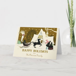 Tarjeta Escena de invierno de Fiesta de Navidades de oro d