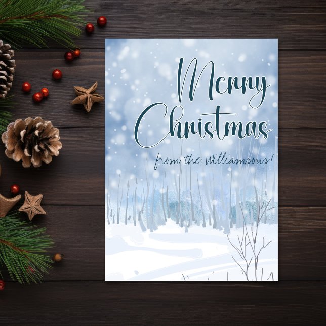 Tarjeta Escena De Invierno Luke 2:11 Salvador Nace Navidad (Savior Is Born Luke 2:11 Snowy Winter Scene Christmas Card)