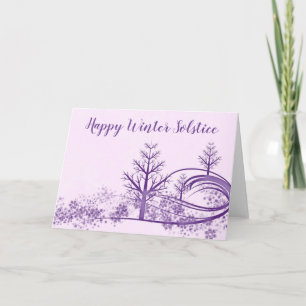 Tarjeta Escena de invierno rosa y púrpura Feliz solsticio 