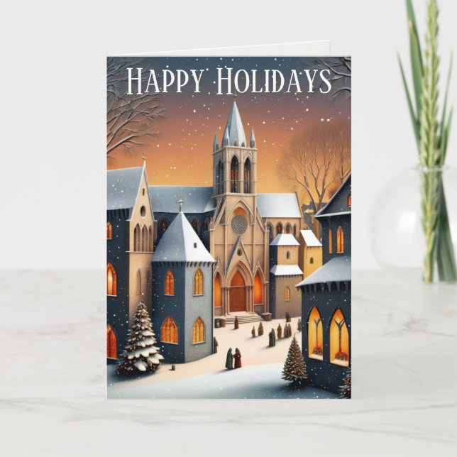 Tarjeta Escena de la aldea de Navidades medievales (Anverso)