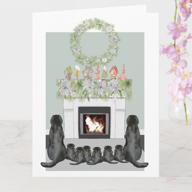 Tarjeta Escena de la chimenea de la familia de los navidad (Orquídea)