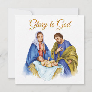 Tarjeta Escena de la Natividad con texto de Gloria a Dios