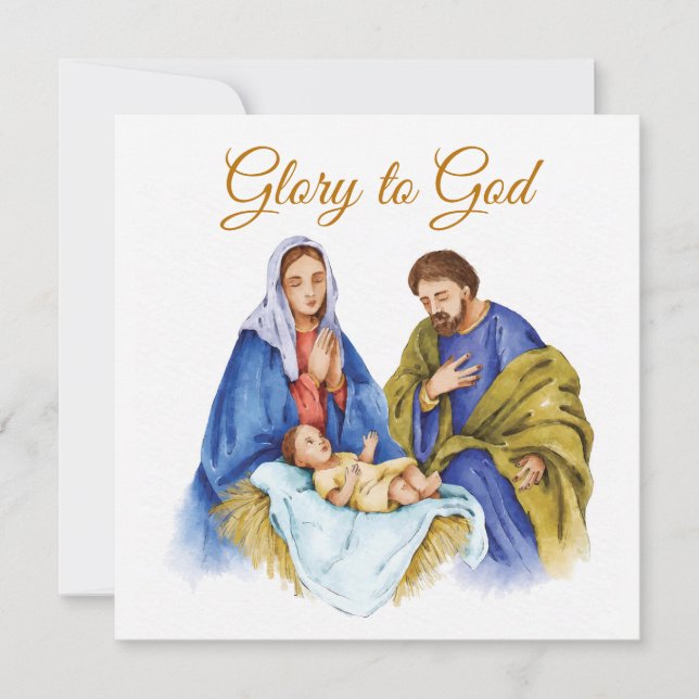 Tarjeta Escena de la Natividad con texto Gloria a Dios (Anverso)