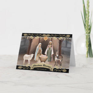 Tarjeta Escena de la Natividad Estrella de Belén Negro Oro