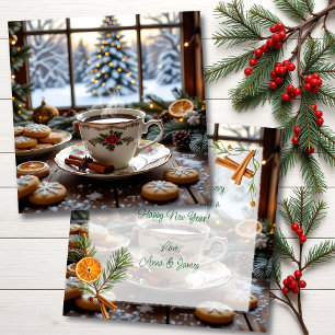 Tarjeta Escena de la ventana de invierno de Café y Cookies