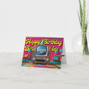 Tarjeta Escena de los años 1970 con cumpleaños de televisi