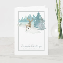 Tarjeta Escena de Navidad de invierno con ciervos en acuar