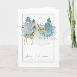 Tarjeta Escena de Navidad de invierno con ciervos en acuar