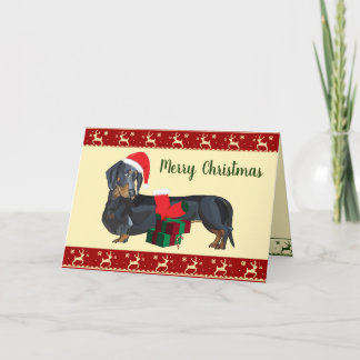 Tarjeta Escena de Navidad del perro salchicha Santa Feliz
