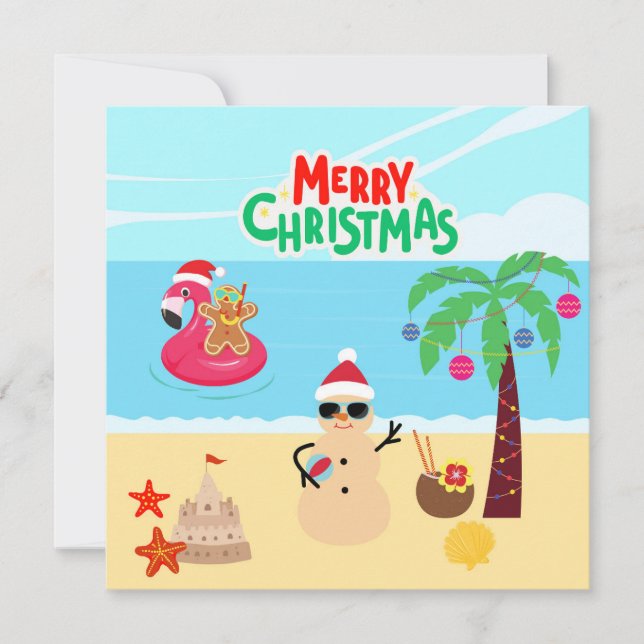 Tarjeta Escena de Navidad en la Playa (Anverso)