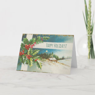 Tarjeta Escena de Navidad Holly Nieve Invierno