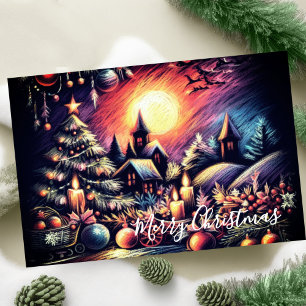 Tarjeta Escena de Navidades de dibujo de Pastel duro