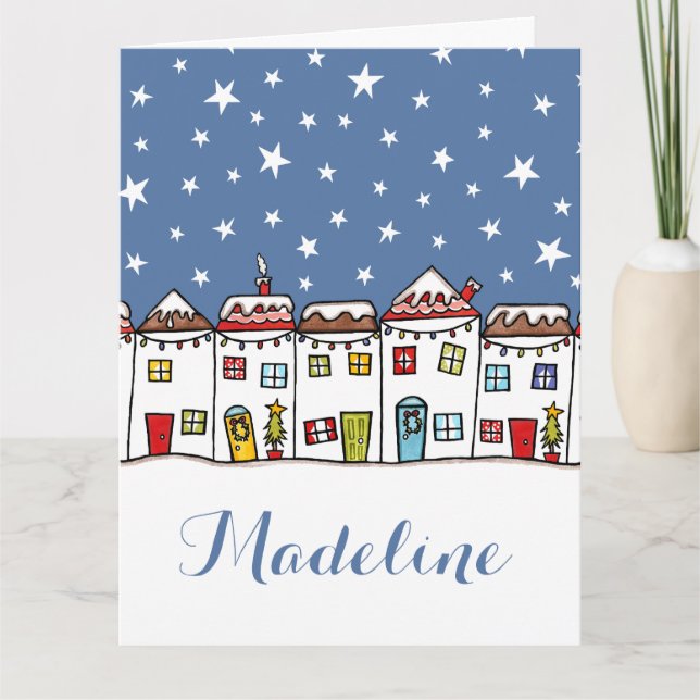 Tarjeta Escena de nieve callejera de Navidades personaliza (Anverso)