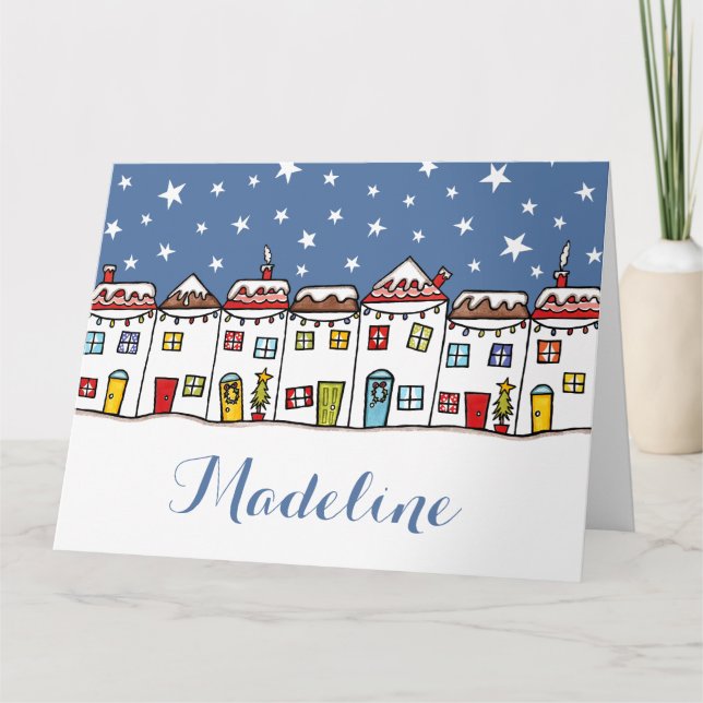 Tarjeta Escena de nieve callejera de Navidades personaliza (Anverso)