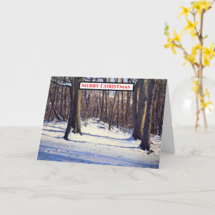 Tarjeta Escena de nieve de la hora dorada de Navidad