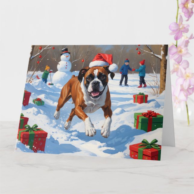 Tarjeta Escena de nieve festiva de Navidades de boxer (Orquídea)