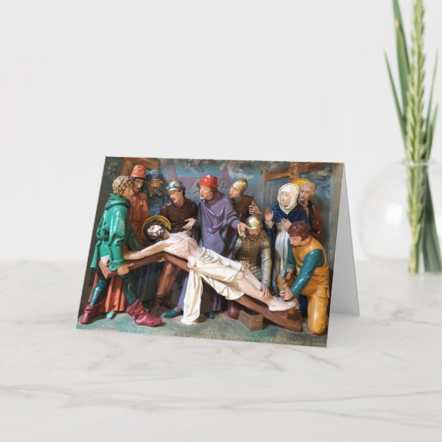 Tarjeta Escena de Pascua de Crucificción. (Anverso)