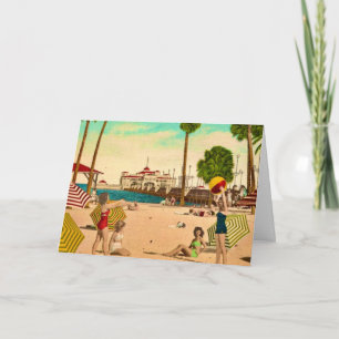 Tarjeta Escena de playa vintage de cumpleaños