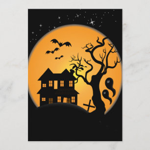 Tarjeta escena de vector de casa embrujada de halloween es