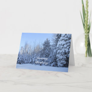 Tarjeta Escena del árbol del Cumpleaños-Invierno de enero