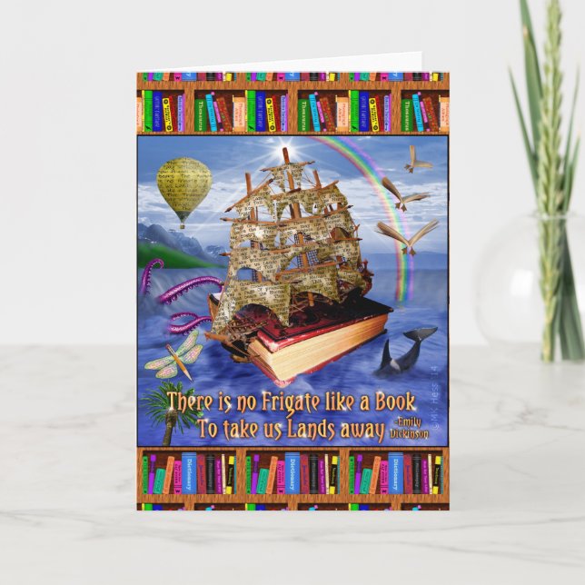 Tarjeta Escena del barco del libro con Emily Dickinson (Anverso)