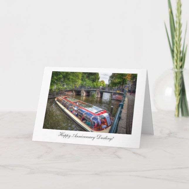Tarjeta Escena del canal de Ámsterdam - Feliz aniversario  (Anverso)