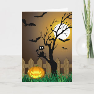 Tarjeta Escena del jardín de Halloween con miedo