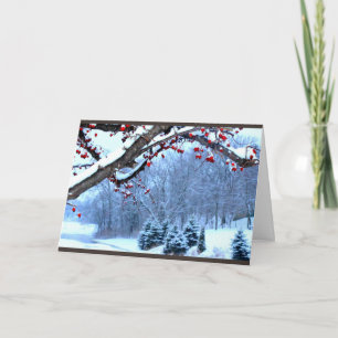 Tarjeta Escena del río Berry Trees cubierta de nieve