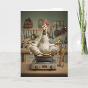 Tarjeta Escena divertida de cocina de pollo Zen