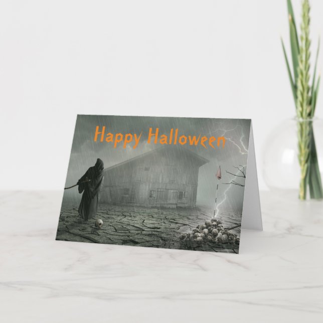 Tarjeta Escena espeluznante de la muerte Halloween (Anverso)