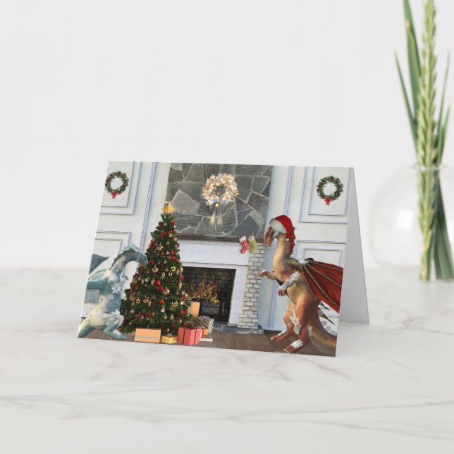 Tarjeta Escena familiar de navidades de Santa Dragon (Anverso)