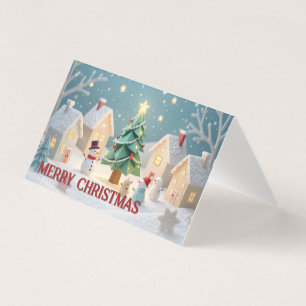 Tarjeta Escena festiva de árbol de Navidad y muñecos de ni